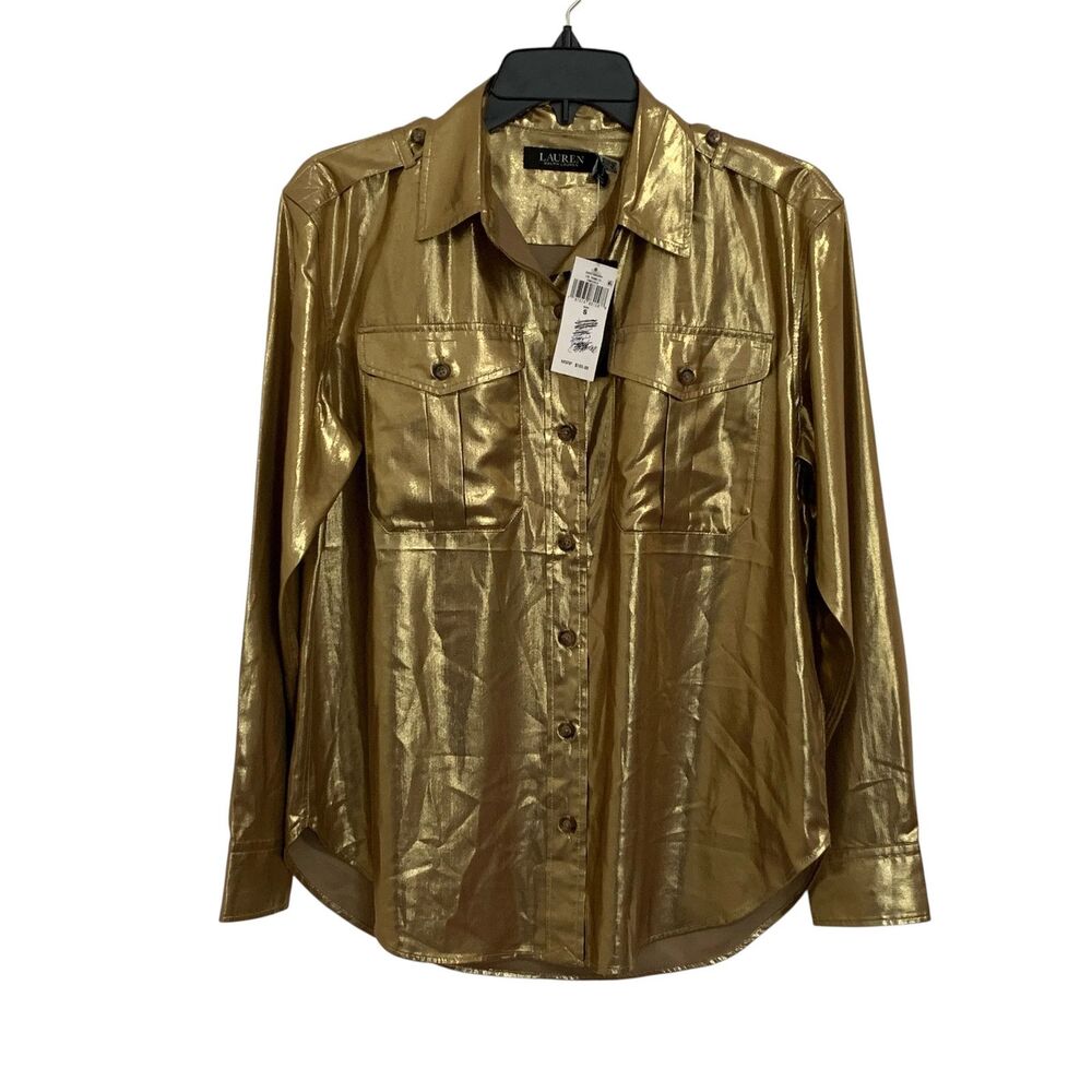 Lauren Ralph Lauren women’s NWT tan/gold long sleeve button up shirt size small